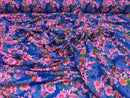 Blossom Floral Digital Print Bubble Crepe Dress Fabric, Blue