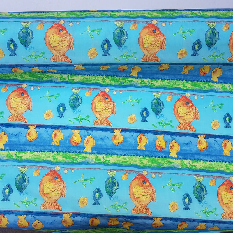 BLUE AQUARIUM FISH SEA LIFE WATER RESISTANT RIPSTOP FABRIC MATERIAL BY THE METRE