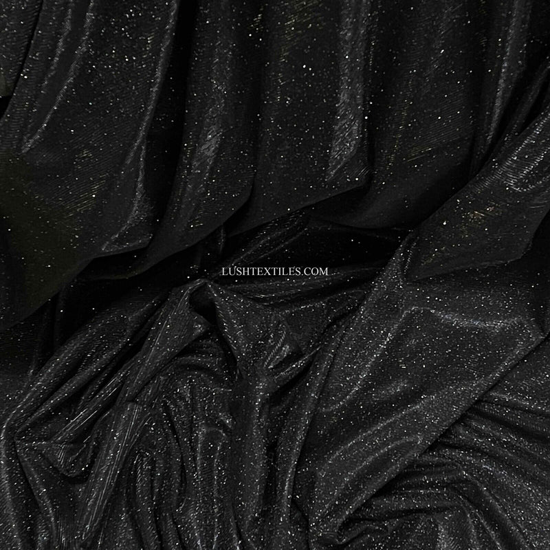 Black Sparkling Glitter Jersey Stretch Dress Fabric Backdrop