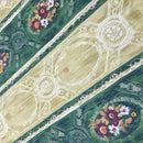 Damask Poppy Flowers Vintage Cotton Fabric, Green/Gold