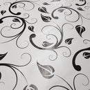 By The Metre Black Floral Leaf PVC Printed Tablecloth