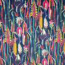 Botanical Digital Print Plush Velvet Curtain Fabric, Navy