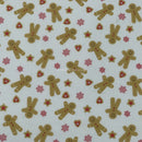 Gingerbread Men & Hearts Christmas Polycotton Xmas Fabric 45", White