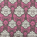 GlobalTex ORLY Dusky Pink & Beige Damask Brown Cotton Fabric Curtain Upholstery