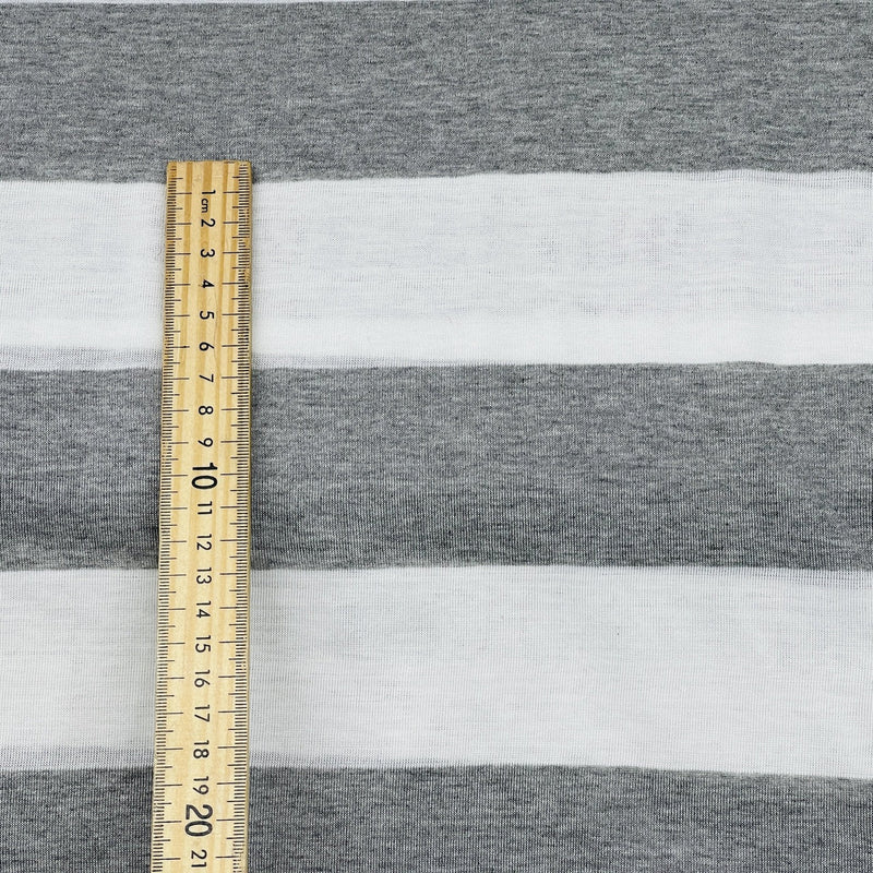 6cm Thick Striped Spandex Jersey Dress Fabric, Grey/White - Bull Ring Fabrics