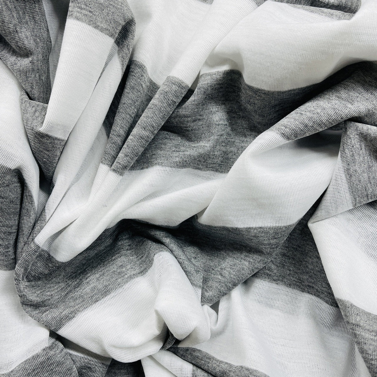 6cm Thick Striped Spandex Jersey Dress Fabric, Grey/White - Bull Ring Fabrics