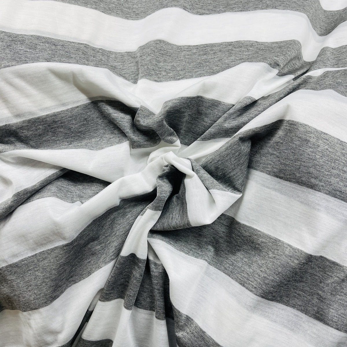 6cm Thick Striped Spandex Jersey Dress Fabric, Grey/White - Bull Ring Fabrics