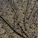 Black Damask Velvet Flock Taffeta Fabric, Brown