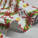 Christmas Wreaths & Bells Tablecloth PVC Fabric Xmas, White