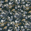 Floral Flowers Printed Viscose Dress Fabric, Navy