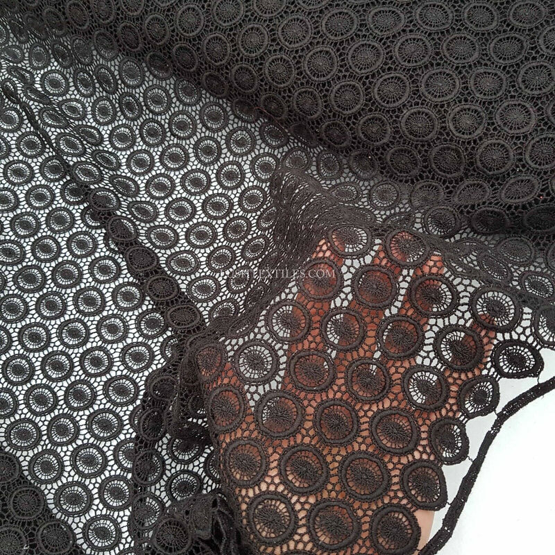 SCHWARZ gefleckte florale Guipure-Spitze aus Baumwolle für Kleider, Brautbesatz, Hochzeitsbluse