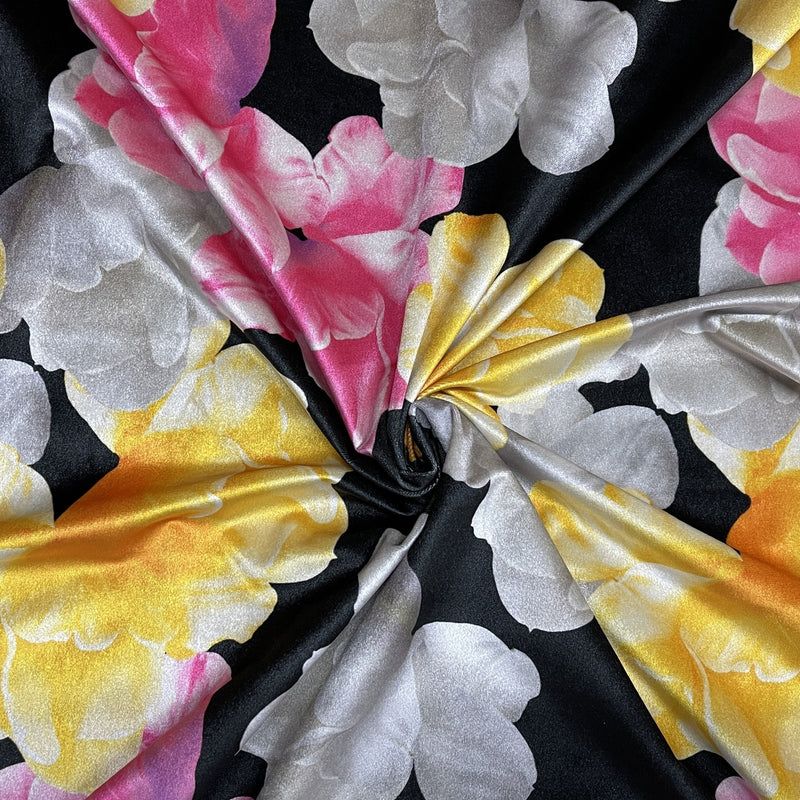 Plüschsamt-Polsterstoff mit Blumenmuster, Schwarz