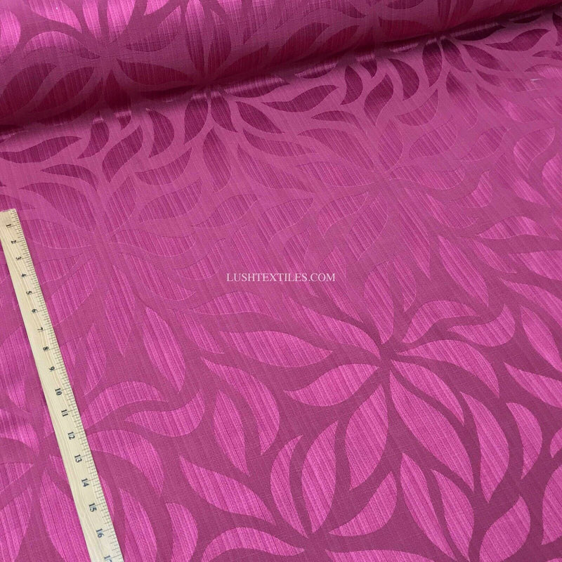Cerise Leaves Floral Curtain Brocade Fabric 140cm
