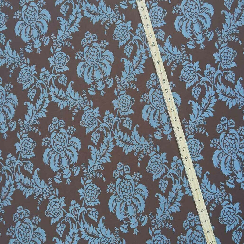 Duck Egg Damask Curtain Brocade Fabric 140cm, Brown