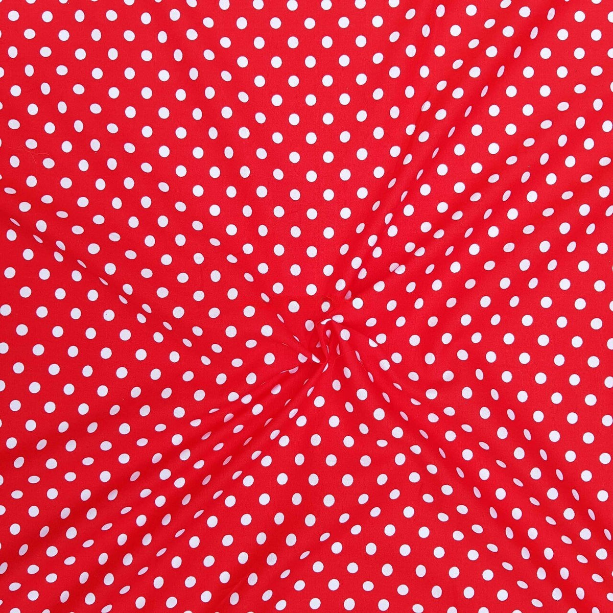 7mm White Spots Rose & Hubble Cotton Poplin Fabric, Red - Bull Ring Fabrics