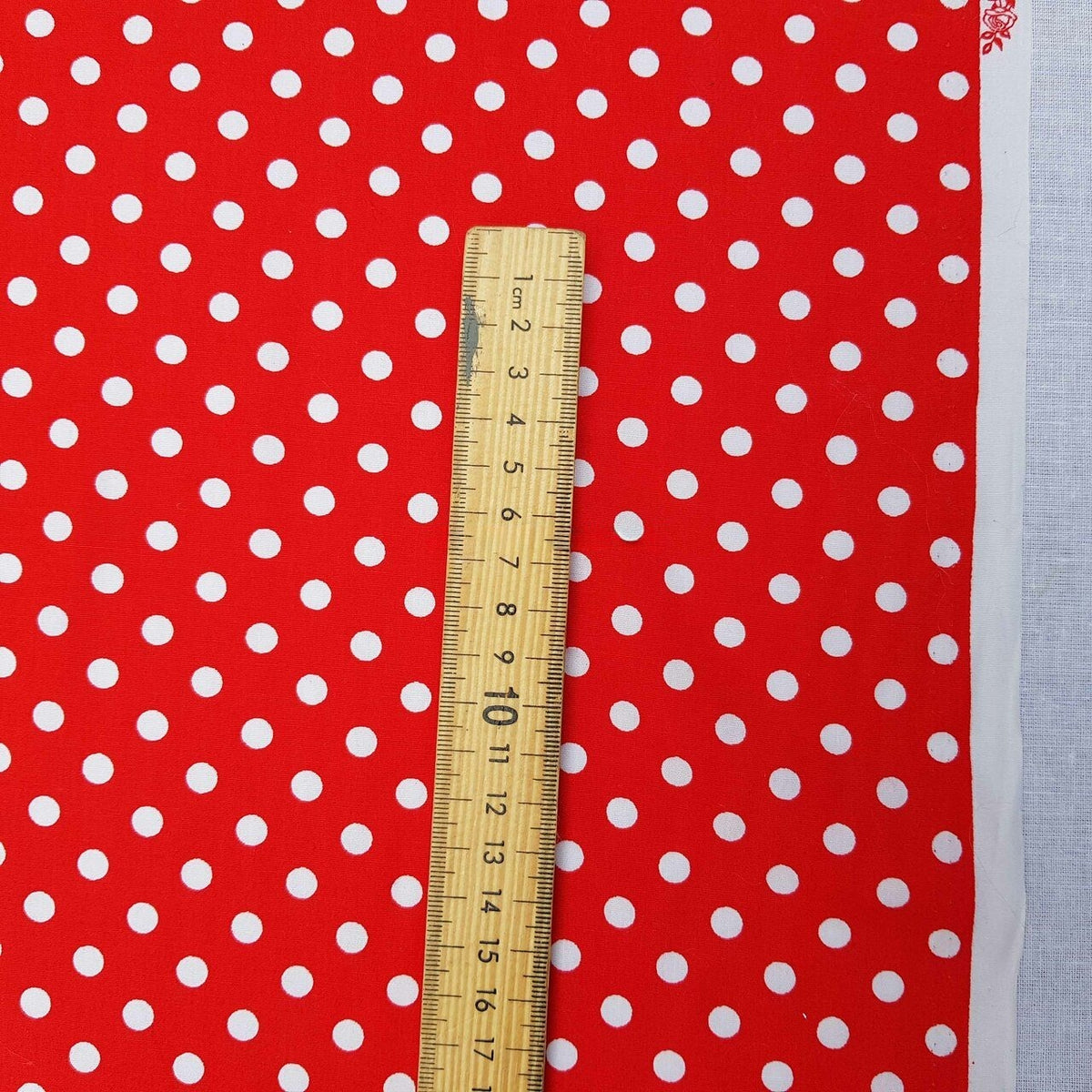 7mm White Spots Rose & Hubble Cotton Poplin Fabric, Red - Bull Ring Fabrics
