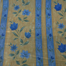 Striped Blue Tulips Floral Flowers Vintage Cotton Sheeting Fabric 140cm, Yellow