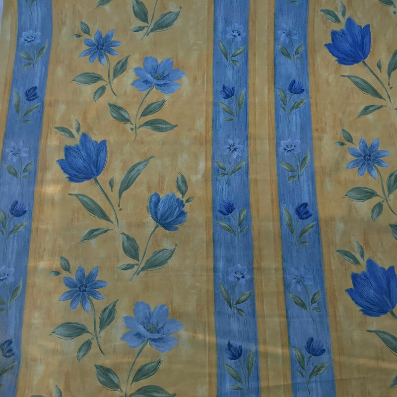 Striped Blue Tulips Floral Flowers Vintage Cotton Sheeting Fabric 140cm, Yellow