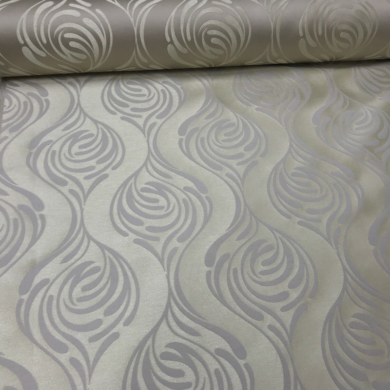 Cream Damask Upholstery Fabric 140cm, Beige