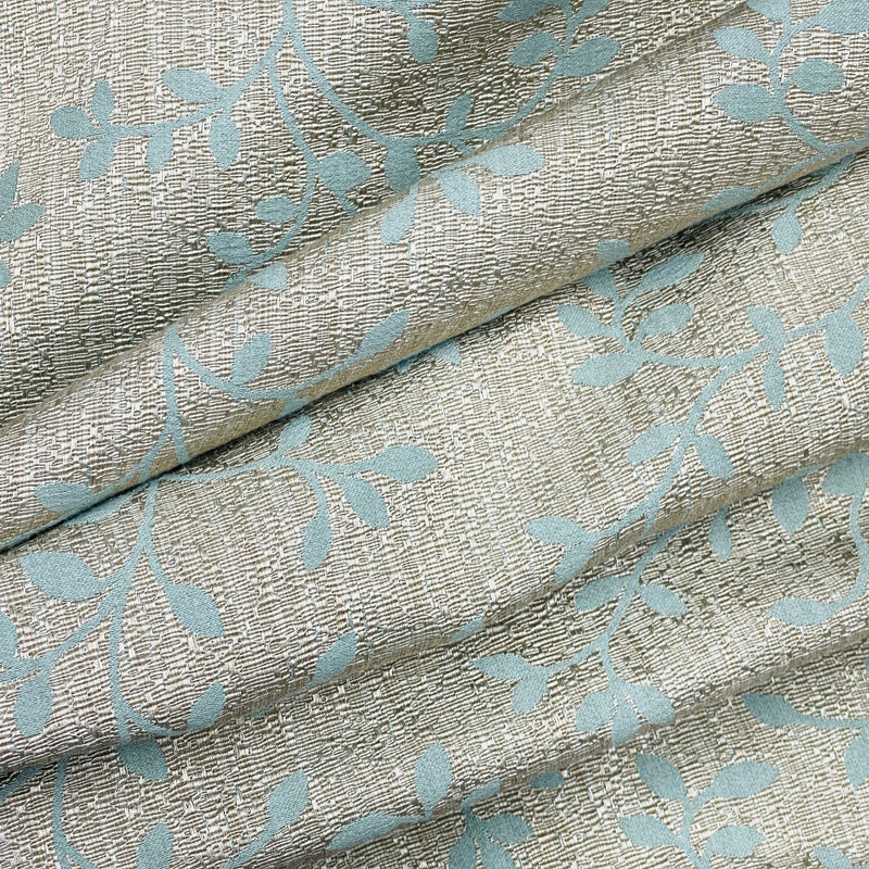 Small Beige Floral Leaves Curtain Brocade Fabric 140cm, Green