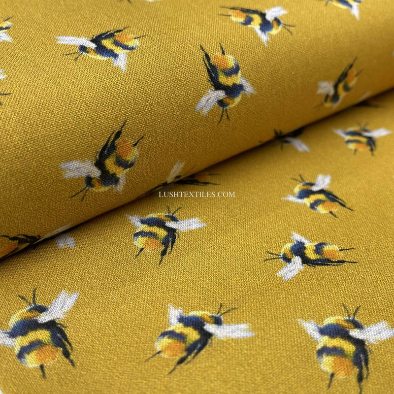 Bumblebee Digital Cotton Craft Bee Fabric 140cm, Mustard