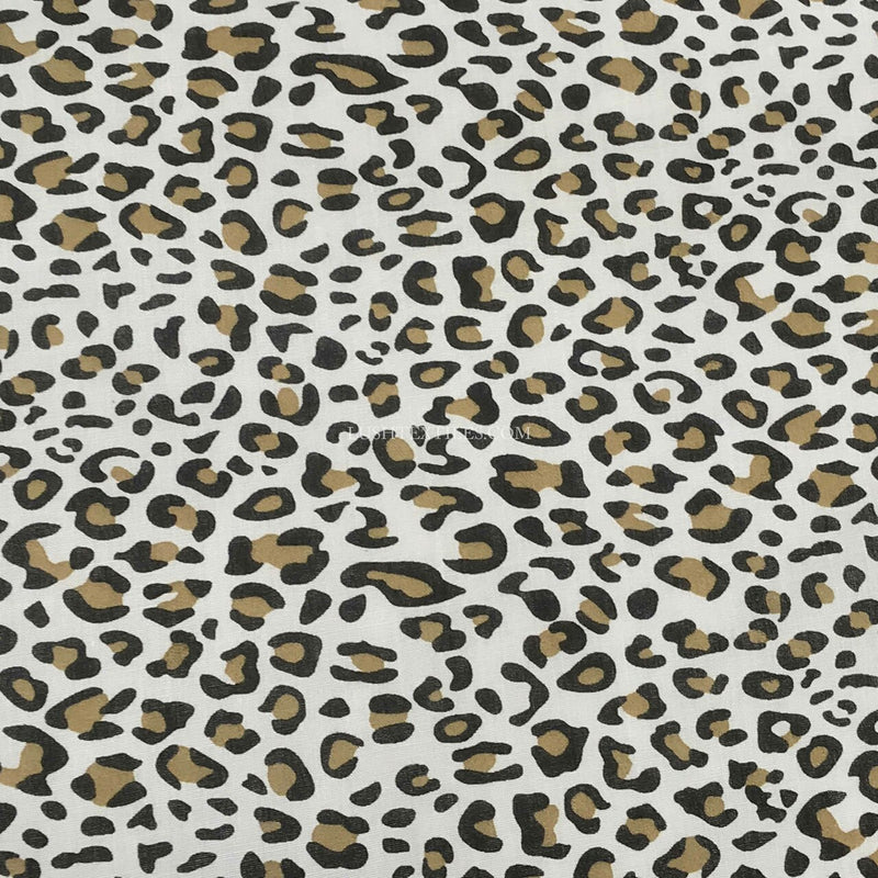 Polycotton-Stoff mit braunen Leopardenflecken und Tiermuster, Weiß