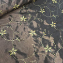 Gold Floral Sequin Taffeta Fabric, Brown