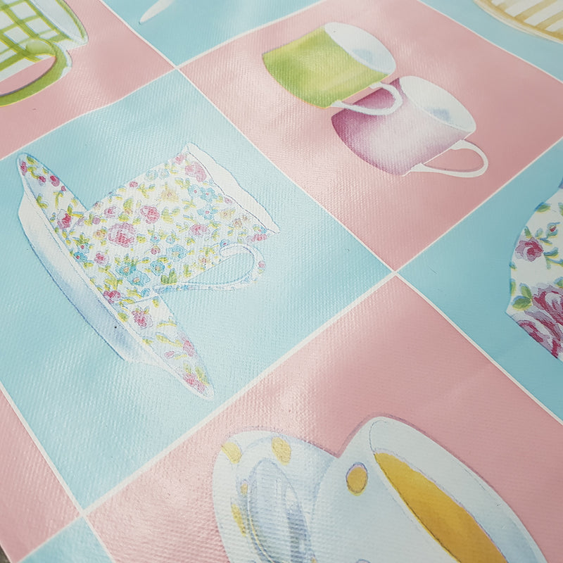 By The Metre Tea Cups & Saucers PVC Printed Tablecloth