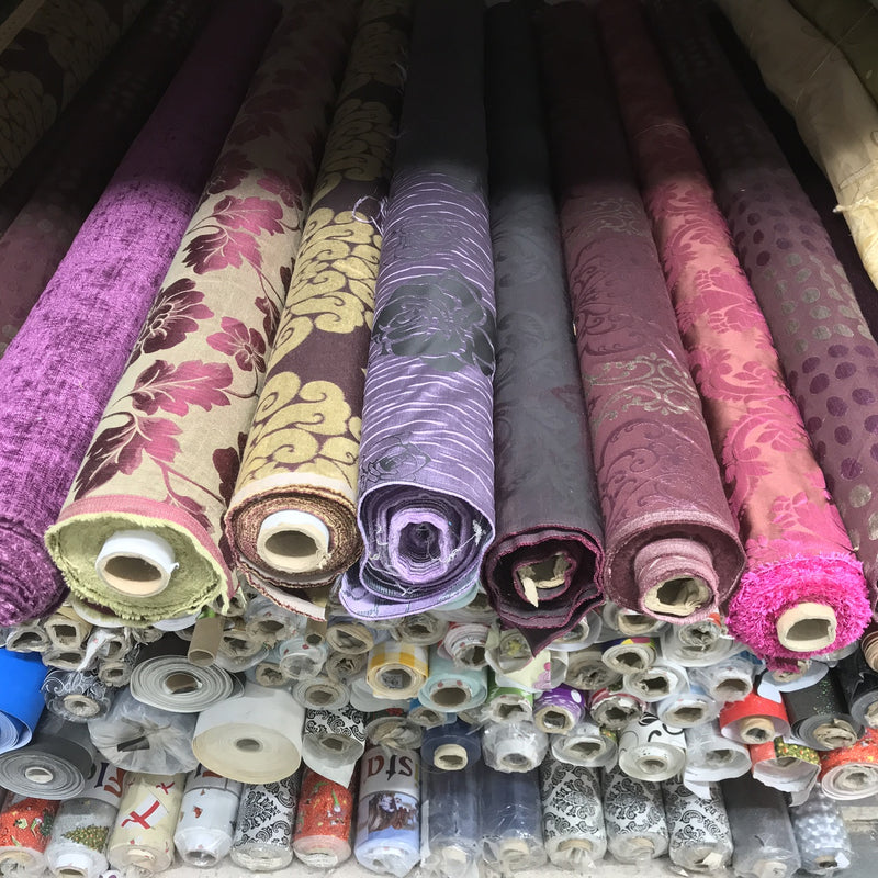 Cerise Pink Flower Upholstery Curtain Brocade Fabric 140cm, Brown
