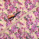 Blossom Floral Digital Print Bubble Crepe Dress Fabric, Yellow