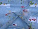 Flowers Voile Fabric Floral Backdrop Window Draping Net Curtains Blue 150cm