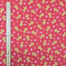 Gingerbread Men & Hearts Christmas Polycotton Fabric 45", Red
