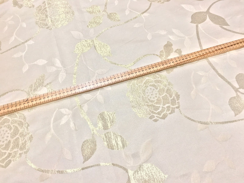 Gold Metallic Flowers Furnishing Fabric, Cream