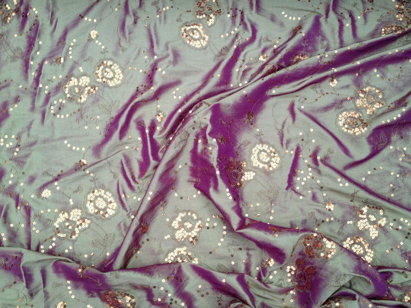 Sequins Floral Two Tone Taffeta Fabric, Gold Shot Pink