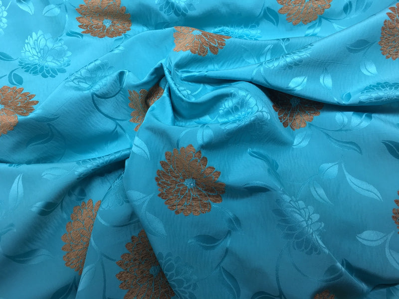Brown Flower Furnishing Fabric, Turquoise
