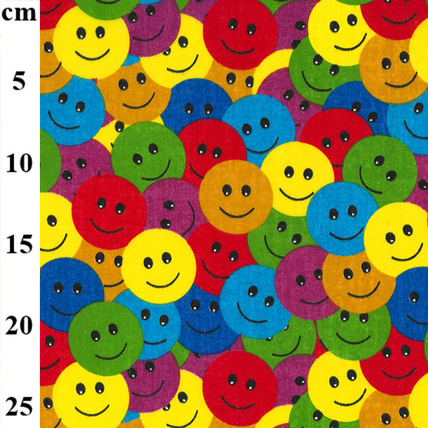 Tissu polycoton Smiley Emojis, blanc 
