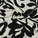 Tissu en taffetas floqué de velours noir Symphony Floral, ivoire