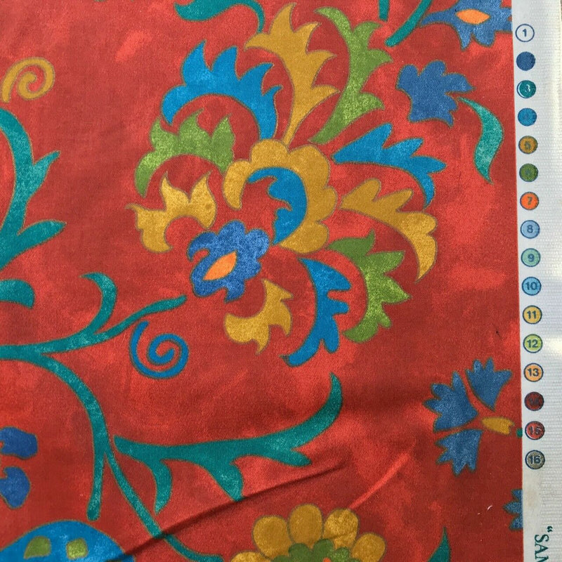 Floral Mustard Flowers Samarkand Vintage Cotton Fabric, Red