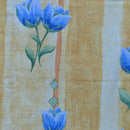 Blue Tulips Flowers Vintage Cotton Fabric 140cm, Yellow