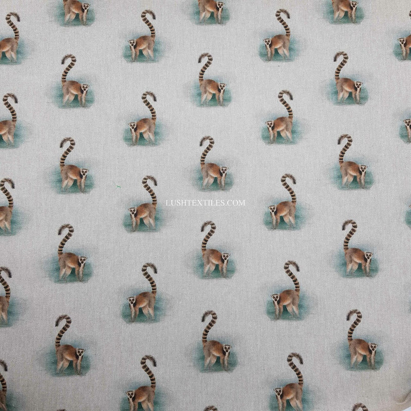 Digitaler Baumwoll-Leinenstoff mit Tiermotiv, Lemuren