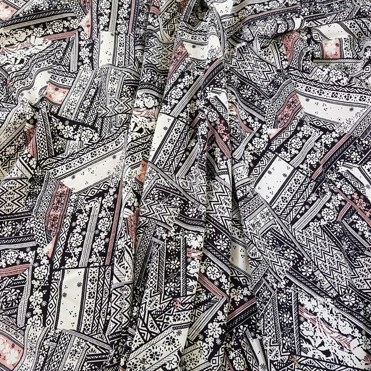 Abstract Designer Viscose Fabric, Ecru - Bull Ring Fabrics