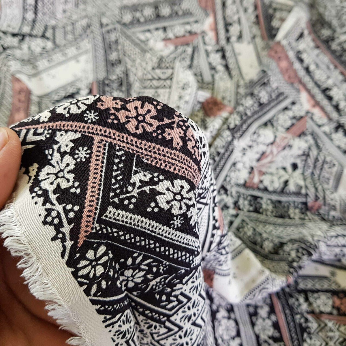 Abstract Designer Viscose Fabric, Ecru - Bull Ring Fabrics