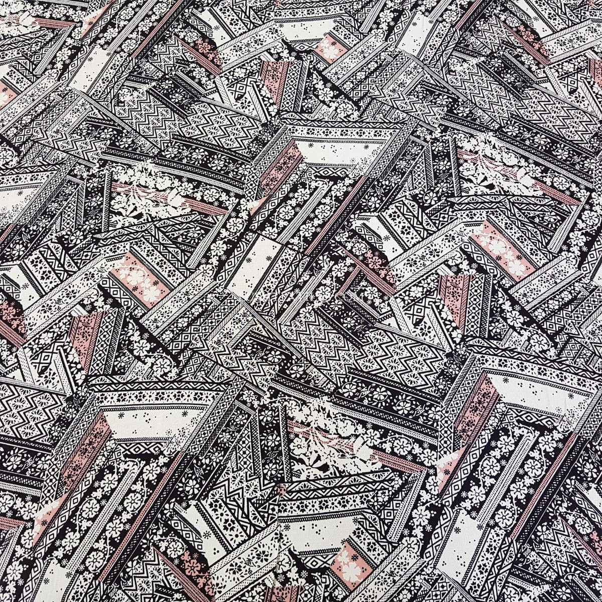Abstract Designer Viscose Fabric, Ecru - Bull Ring Fabrics