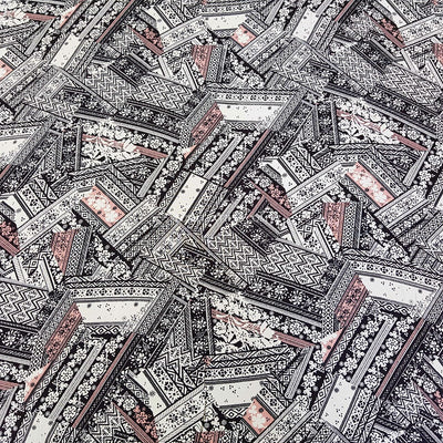 Abstract Designer Viscose Fabric, Ecru - Bull Ring Fabrics