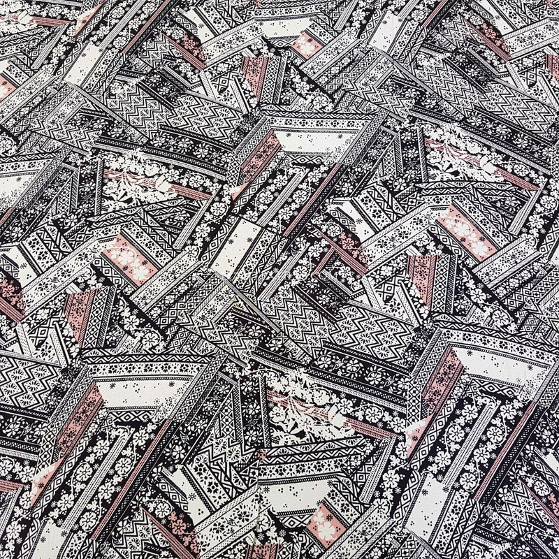 Abstract Designer Viscose Fabric, Ecru - Bull Ring Fabrics