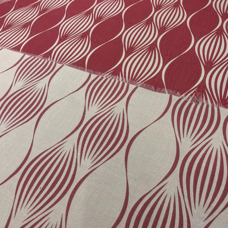 Abstract Pattern Curtain Fabric 140cm, Red/Cream - Bull Ring Fabrics
