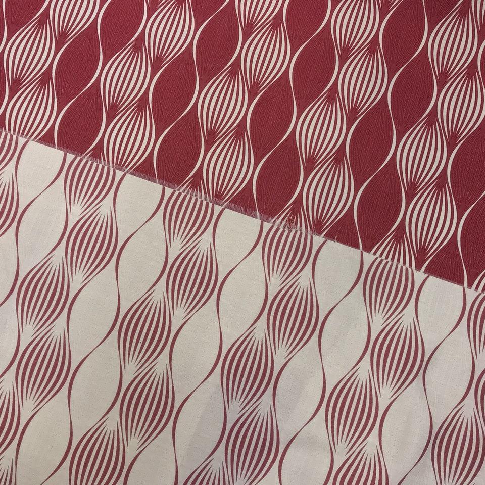 Abstract Pattern Curtain Fabric 140cm, Red/Cream - Bull Ring Fabrics