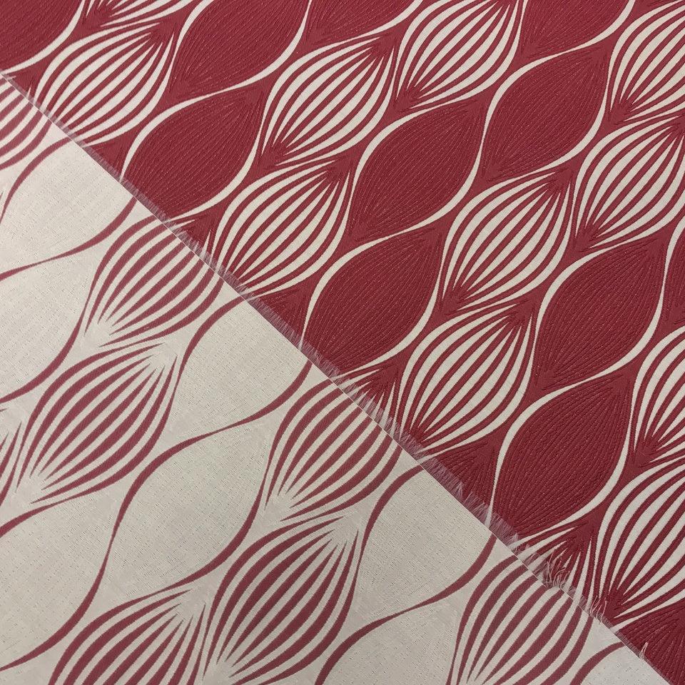 Abstract Pattern Curtain Fabric 140cm, Red/Cream - Bull Ring Fabrics