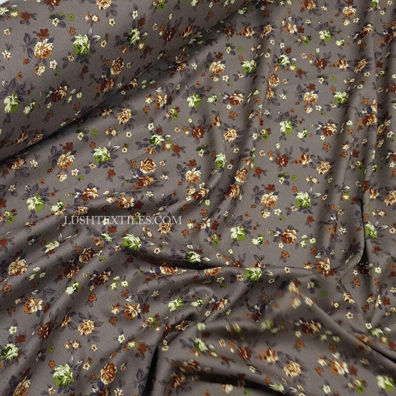100% Viscose Vintage Roses Dress Fabric, Taupe