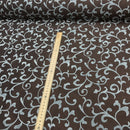 Duck Egg Floral Velvet Flock Taffeta Fabric, Brown